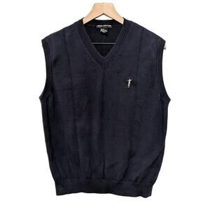 Fairway Outfitters Sweater Mens M Navy Blue Golf Vest V Neck Sleeveless Pullover